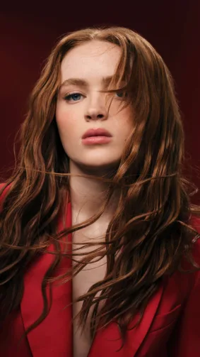 Sadie Sink In Red Dress Blonde Hair Photoshoot