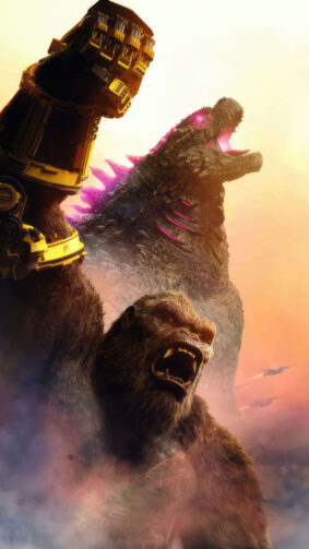 Godzilla X Kong - The New Empire Movie Poster Together Roaring 4K Ultra HD Mobile Wallpaper