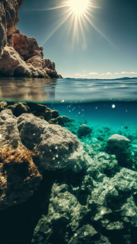 Clear Sea Water Rocks Sunshine Photography 4K Ultra HD Mobile Wallpaper