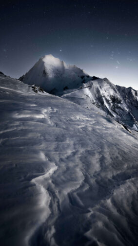 Snow Covered Frozen Mountain Night Stars 4K Ultra HD Mobile Phone Wallpaper