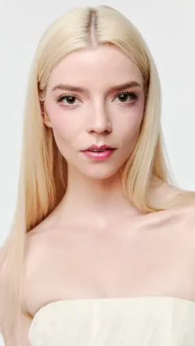 Anya Taylor-Joy In White Dress White Background 4K Ultra HD Mobile Wallpaper